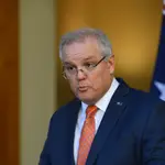 El primer ministro Scott Morrison durante la rueda de prensa en la que hizo el anuncio en Canberra