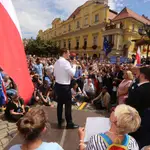 El alcalde de Varsovia y candidato presidencial en su último acto de campaña, ayer, en Swidnica