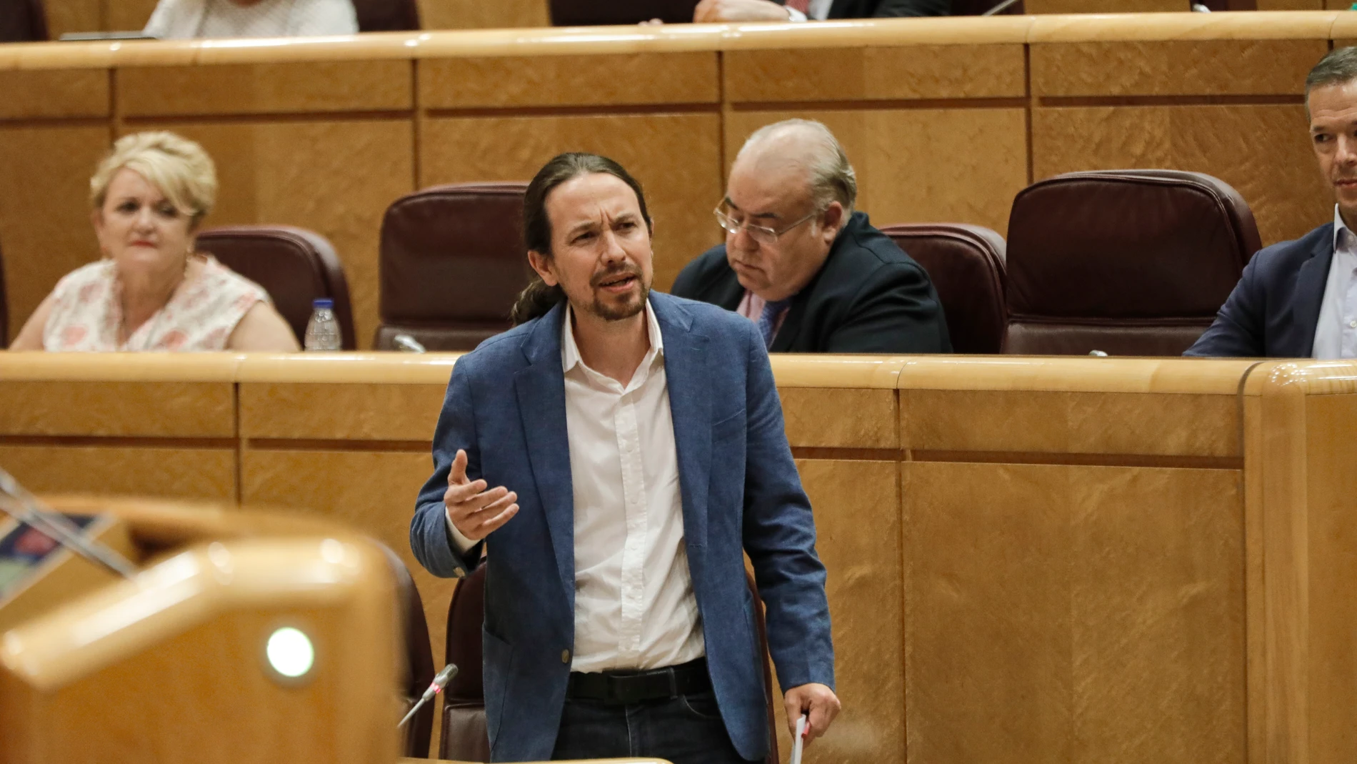 El vicepresidente del Gobierno Pablo Iglesias, ayer durante la sesión de control al Gobierno en el Senado