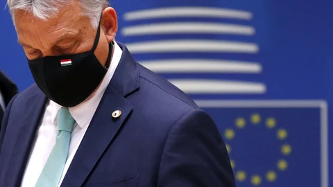 El primer ministro húngaro, Viktor Orban, a su llegada a la cumbre de líderes europeos que se celebra en Bruselas para pactar el fondo de reconstrucción