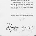Última página del testamento de Hitler, con la firma del dictador y de los testigos de sus últimas voluntades