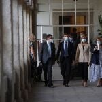 Pablo Casado ayer con Román Escolano en unas jornadas organizadas por la Complutense en San Lorenzo de El Escorial