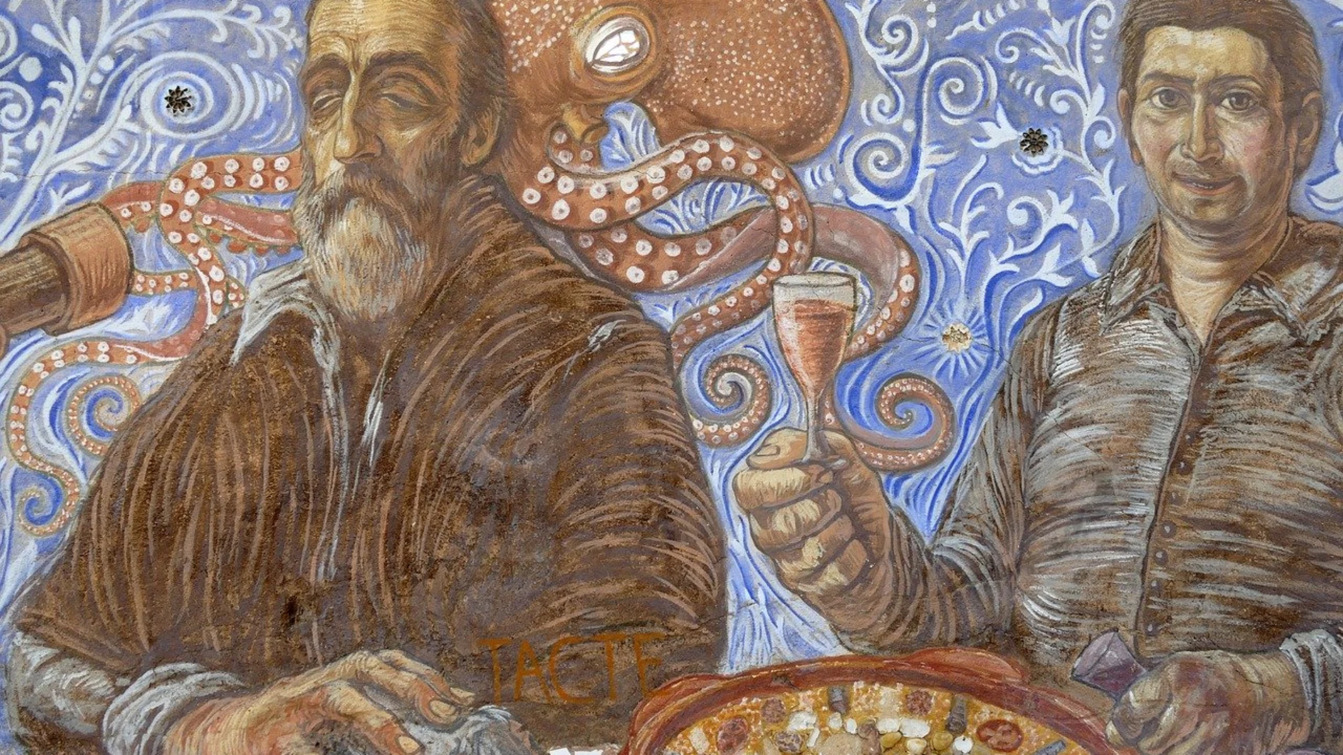 Mural de una degustación de paella valenciana.