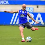 Víctor Mollejo en un entrenamiento con el Deportivo.