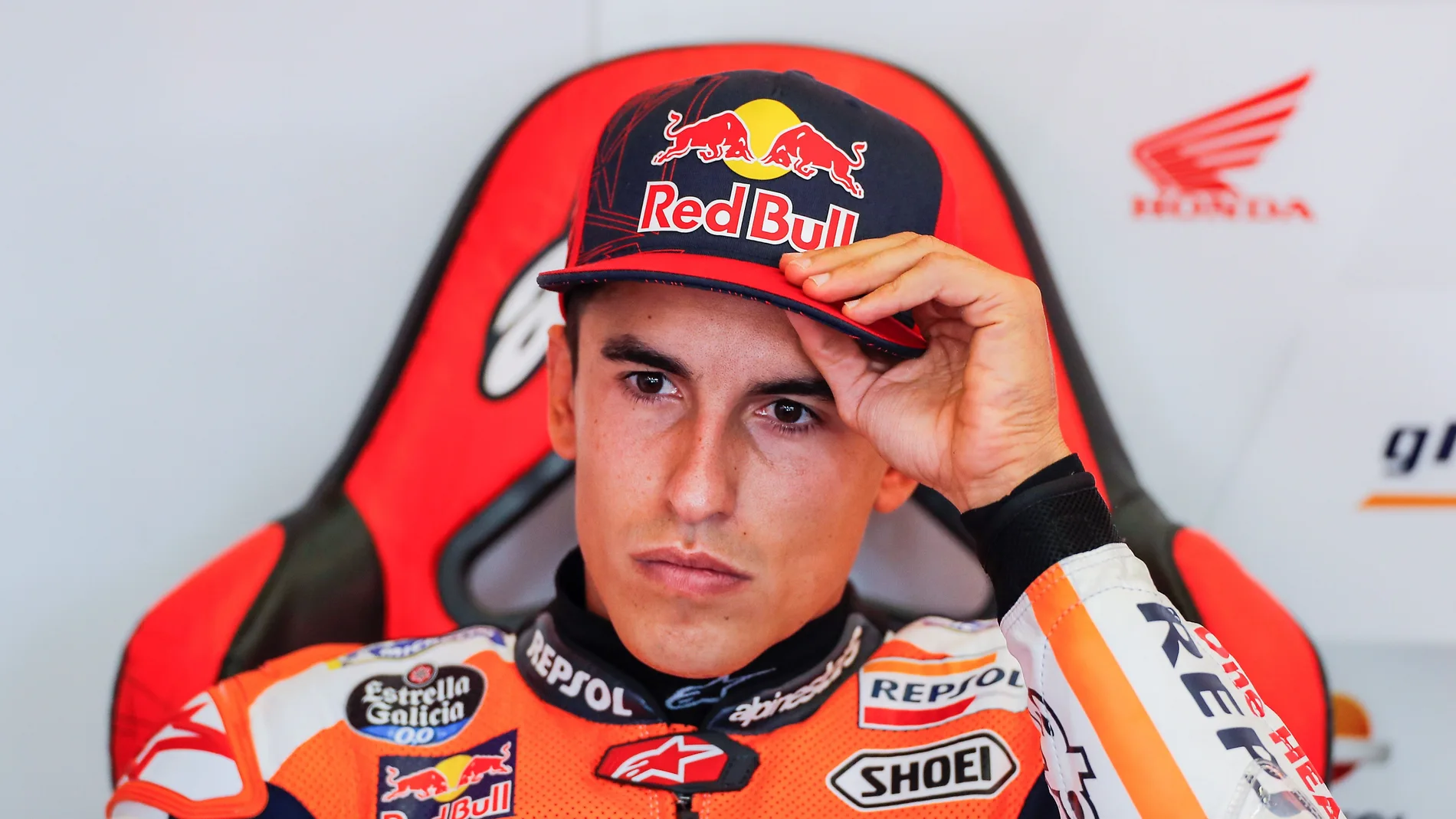 Marc Márquez, en su box en el circuito de Jerez