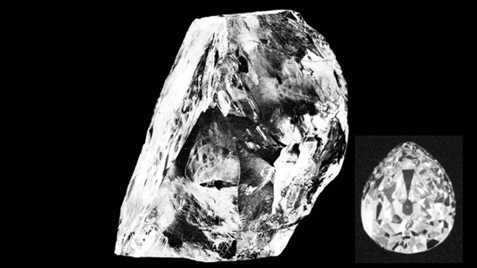Diamante cullinan en bruto, uno de los más grandes jamás encontrado, la lado, una de las piezas extraidas de él