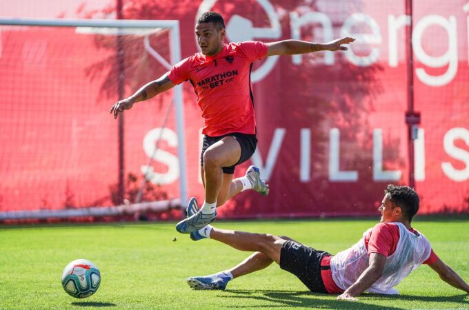 Rony Lopes en un entrenamiento con el Sevilla.