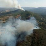 Imagen aérea de los dos focos del incendio en la Sierra de Francia y de Béjar