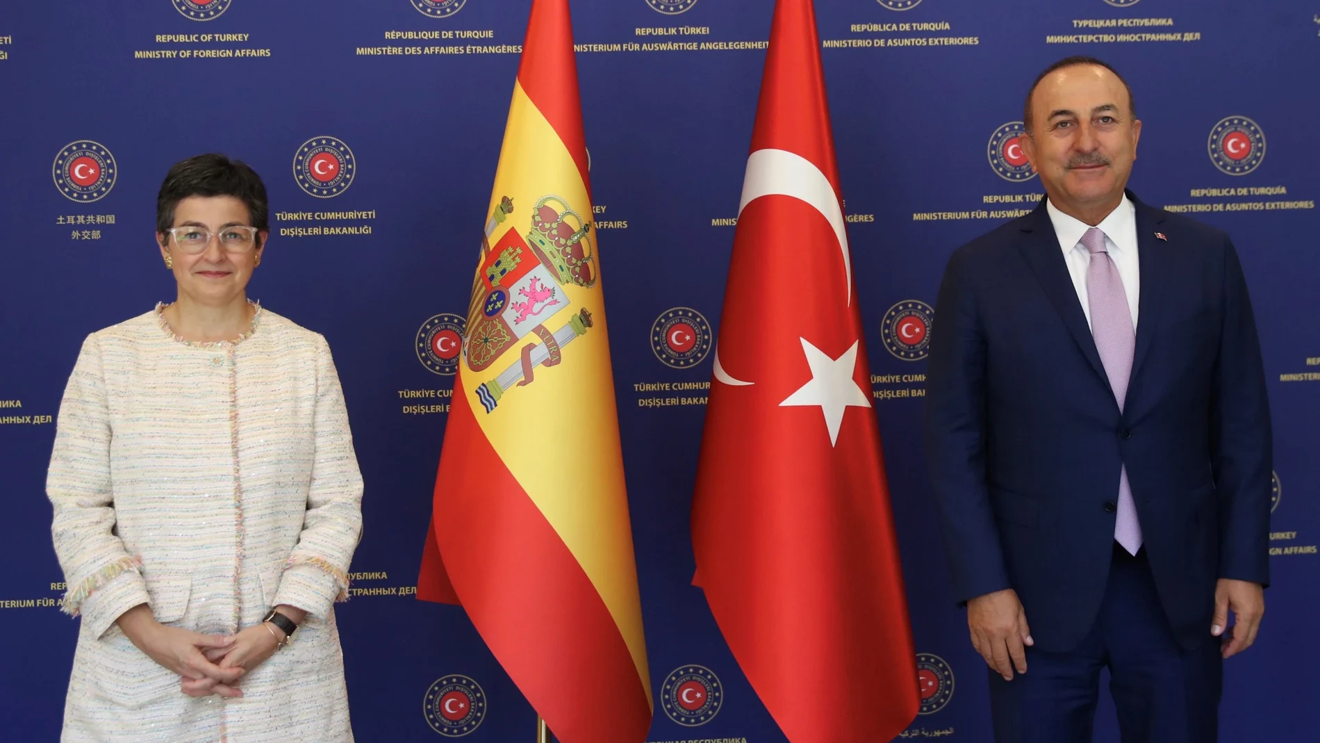 Turkish Foreign Minister Mevlut Cavusoglu meets with his Spanish counterpart Arancha Gonzalez Laya in Ankara