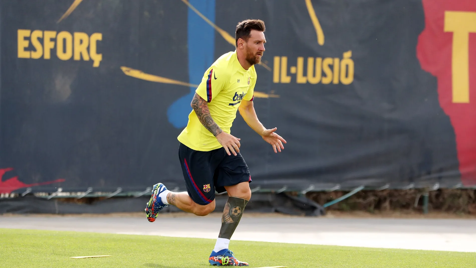 Leo Messi, en un entrenamiento con el Barcelona