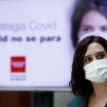 La presidenta de la Comunidad de Madrid, Isabel Díaz Ayuso, en la presentación de las nuevas medidas del Gobierno regional para combatir al coronavirus