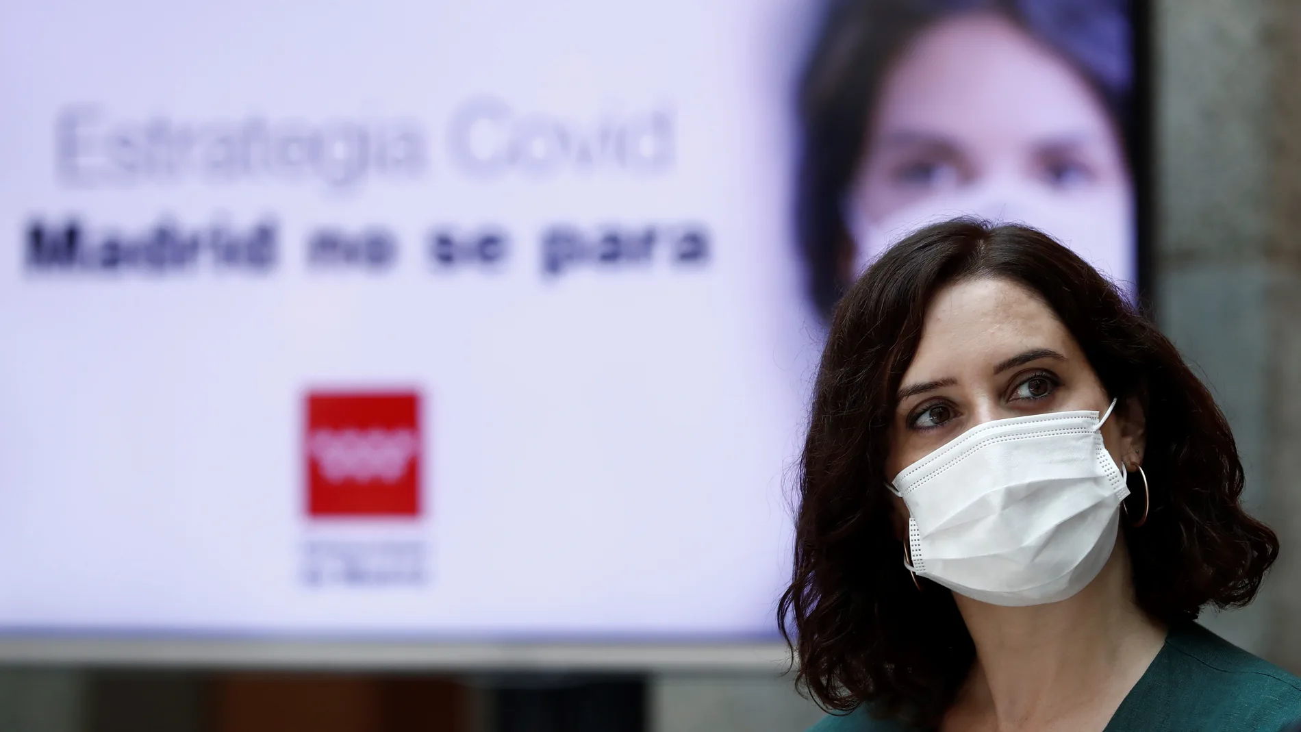 La presidenta de la Comunidad de Madrid, Isabel Díaz Ayuso, en la presentación de las nuevas medidas del Gobierno regional para combatir al coronavirus