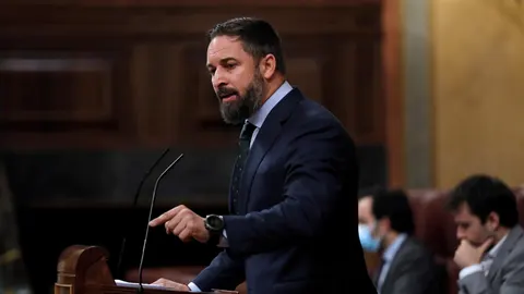 El líder de Vox, Santiago Abascal, durante una intervención en el pleno del Congreso