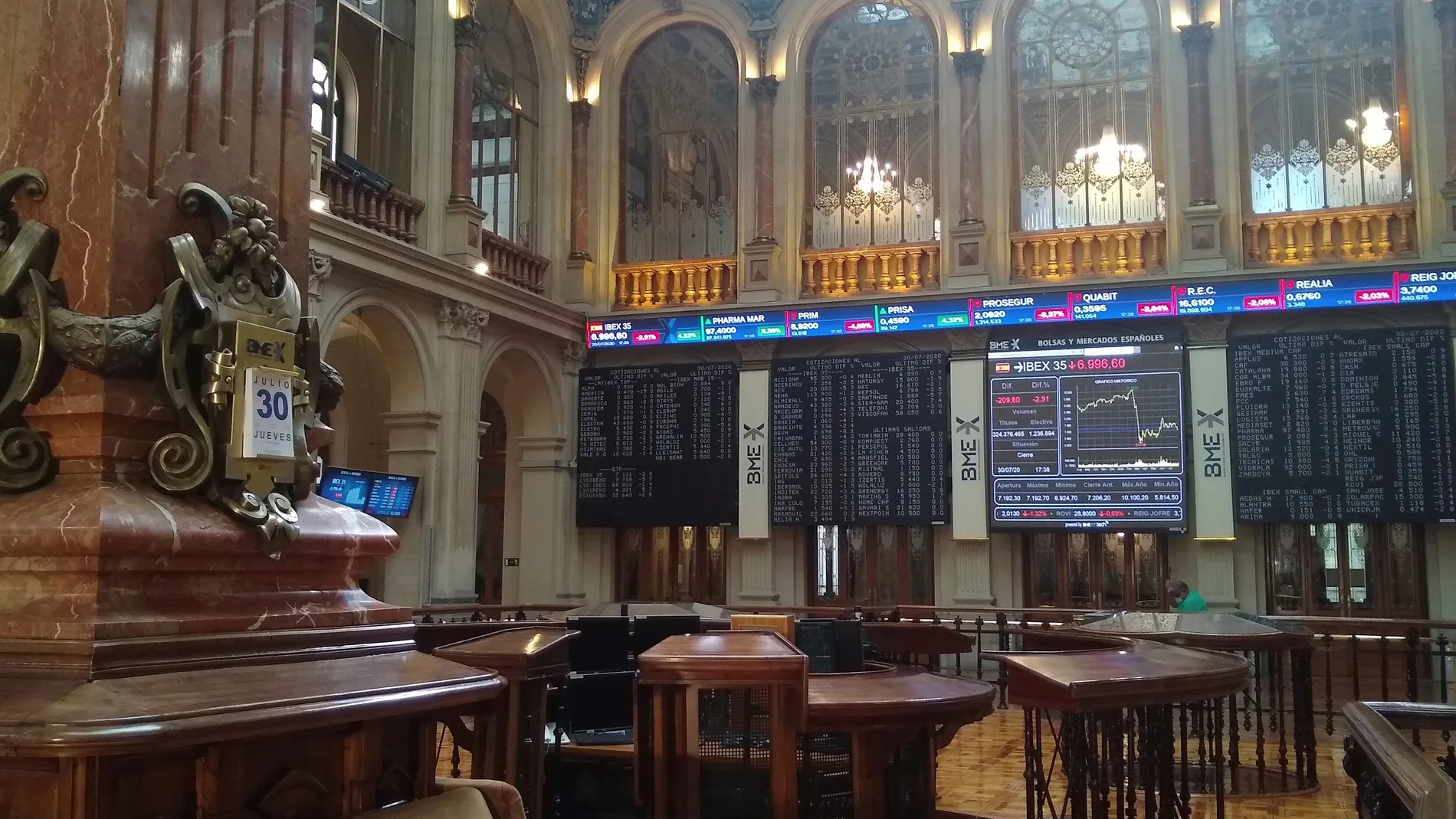 La bolsa española cae el 2,9 % lastrada por los bancos y el PIB de EEUU
