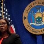 La fiscal general del Estado de Nueva York, Letitia James, durante la rueda de prensa de hoy