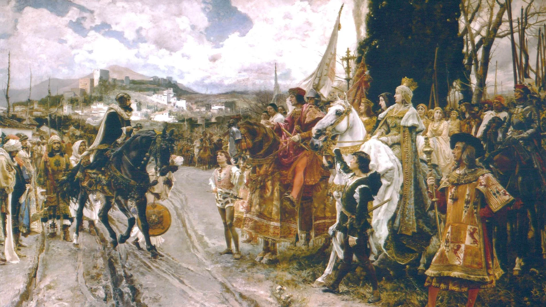 El pintor Francisco Pradilla recreó en este lienzo de 1882, que conserva el Senado, la rendición de Granada
