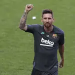 Lionel Messi, durante el entrenamiento en Lisboa