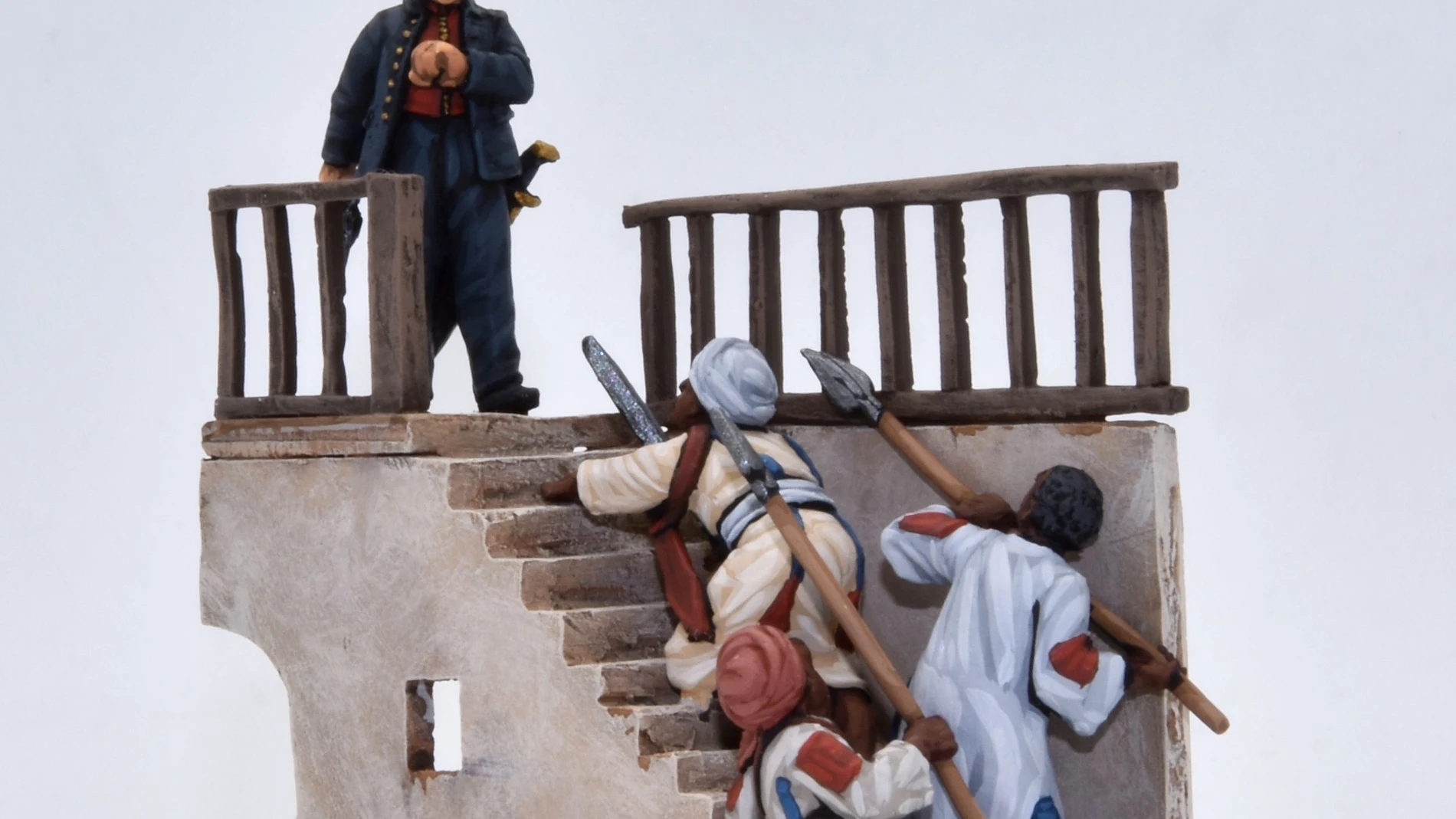 Una representación de "La muerte de Gordon, Perry Miniatures", 28 mm. Pintads por Javier Gómez «El Mercenario», colección de Jacinto Antón