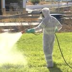 Labores de fumigación en la localidad sevillana de Coria del Río