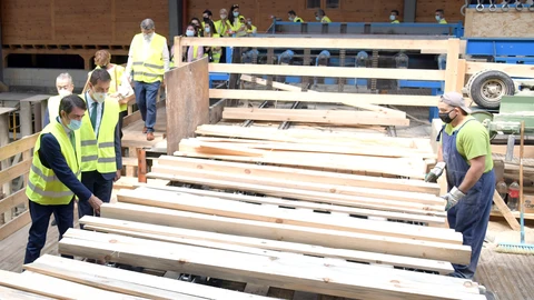 Los consejeros de la Presidencia, Ángel Ibáñez, y de Fomento y Medio Ambiente, Juan Carlos Suárez-Quiñones, visitan la fábrica 'Burpellet' en Burgos