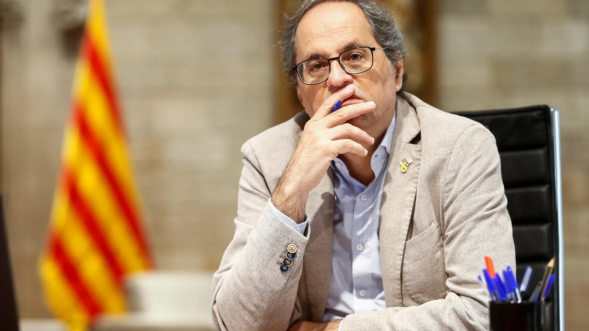 Reunión telemática del presidente de la Generalitat Quim Torra para seguir la evolución de la COVID-19 en Cataluña