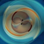 Simulación numérica de dos agujeros negros que se inspiran y se fusionan emitiendo ondas gravitacionales. - N. FISCHER, H. PFEIFFER, A. BUONANNO