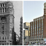 Edificio del Palacio de la Prensa de Madrid, el día de su inauguración y en la actualidad