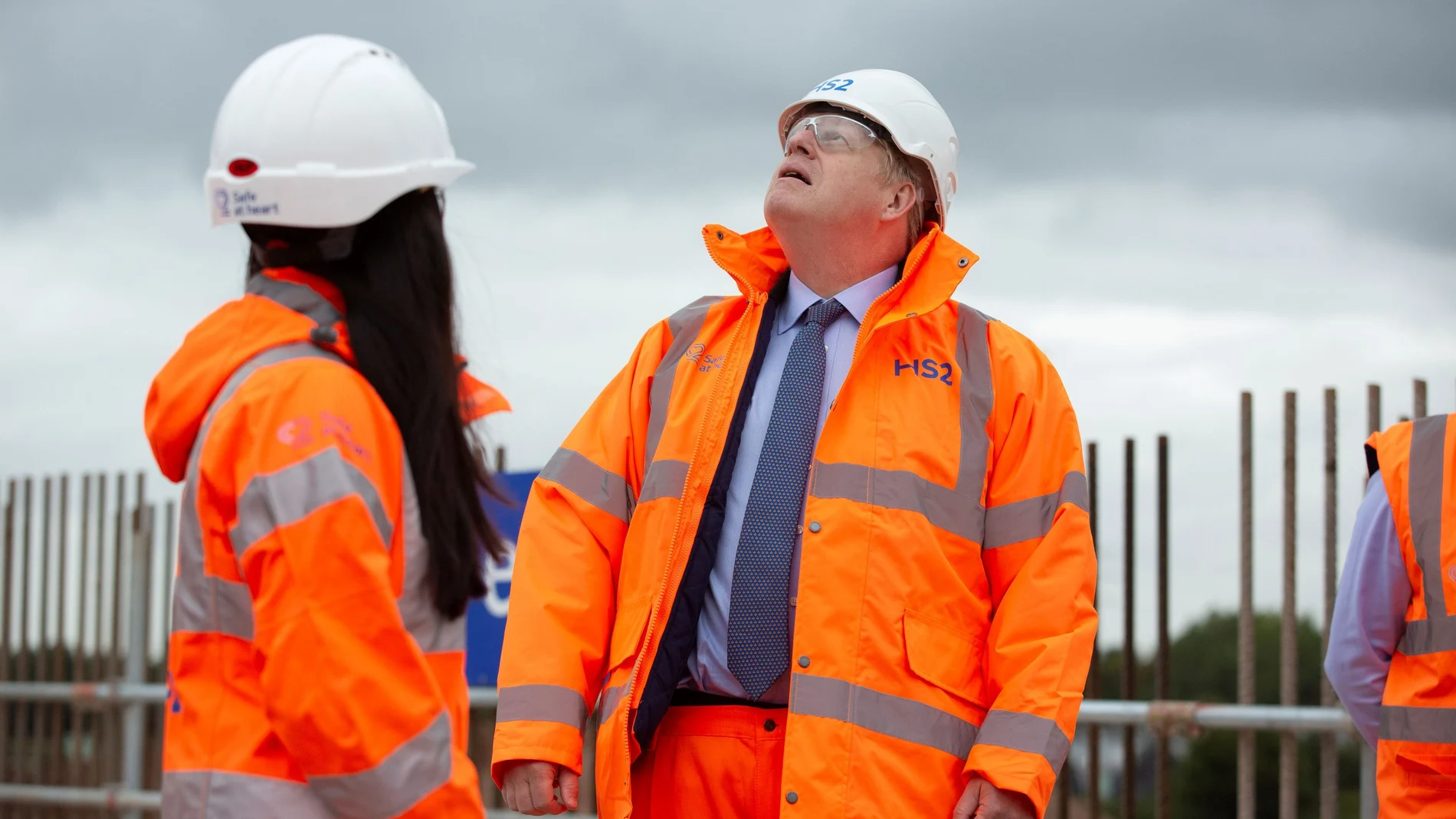 Britain's Prime Minister Boris Johnson visits the HS2 Solihull Interchange building site in the West Midlands