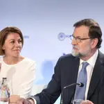 María Dolores de Cospedal y Mariano Rajoy durante una Junta Directiva Nacional del PP