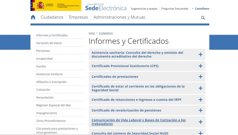 Informes y Certificados de la Seguridad Social