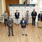 Foto de familia de los rectores y rectoras de las diez instituciones públicas de la comunidad autónoma reunidos hoy en la Universidad de Málaga