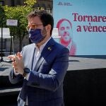El presidente en funciones de la Generalitat, Pere Aragonés, durante la presentación del libro "Tornarem a vèncer" de Junqueras y Rovira