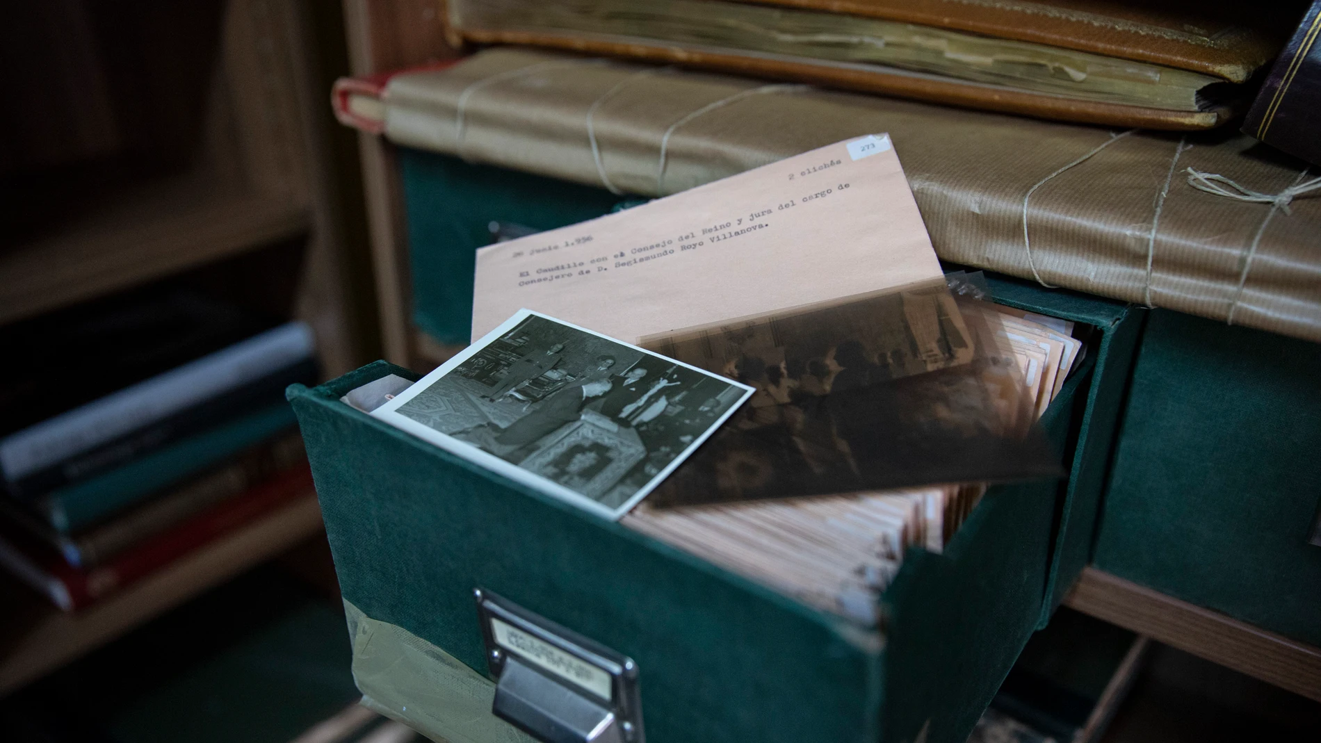 Una caja del archivo personal de Franco que se conserva en la fundación que lleva su nombre en Madrid