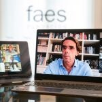 José María Aznar, ex presidente del Gobierno y presidente de la Fundación FAES, inaugura las jornadas telemáticas "Centrados en Europa" organizadas por FAES, hoy en Madrid. EFE/ David Mudarra /FAES/SOLO USO EDITORIAL/NO VENTAS