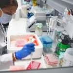 Una empleada trabaja en el Instituto de Investigación del Hospital Universitario La Paz