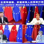 Xi Jinping, Angela Merkel, Charles Michel y Ursula von der Leyen
