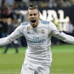 Bale celebra uno de sus goles al Liverpool en la final de la Champions de 2018