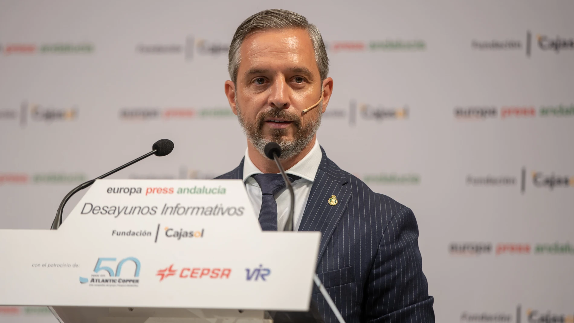 El consejero de Hacienda y Financiación Europea, Juan Bravo, interviene en los desayunos informativos de Europa Press Andalucía