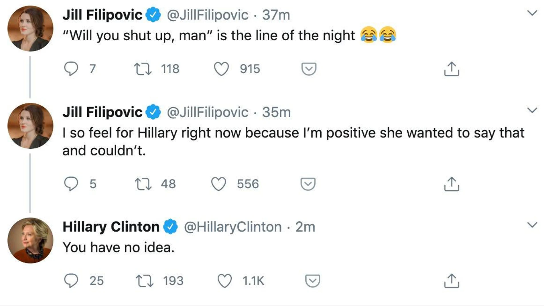 La respuesta de Hillary Clinton al comentario en Twitter de una escritora