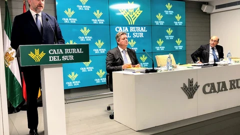 El Presidente de Caja Rural del Sur, José Luis García-Palacios, hoy en el informe a la Asamblea de la entidad