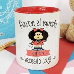 Taza de Mafalda de Quino "Paren el mundo"