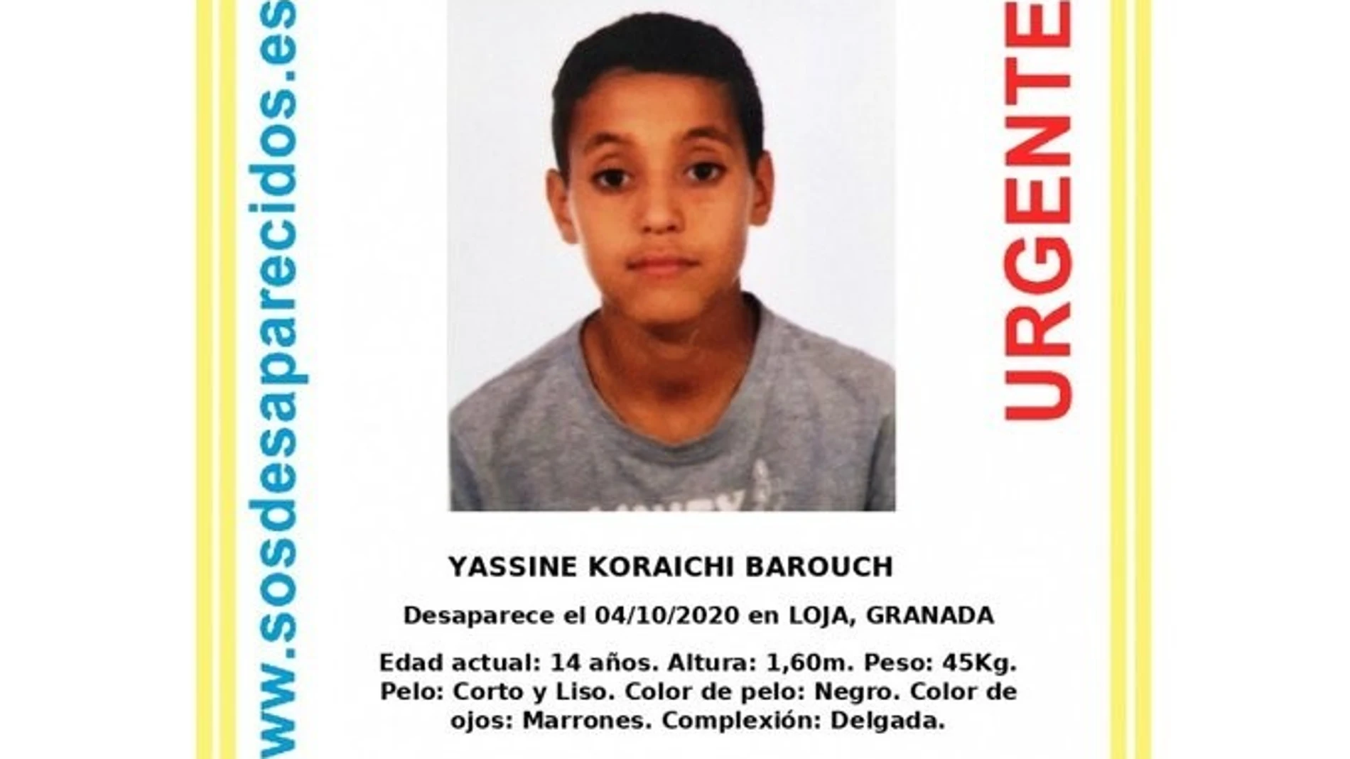Cartel alertando de la desaparición de Yassine Koraichi Barouch