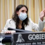 La ministra de Igualdad, Irene Montero, comparece ante la Comisión de Igualdad del Congreso, este miércoles, en Madrid