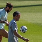 Sergio Ramos y Luis Enrique, en un entrenamiento de la selección.