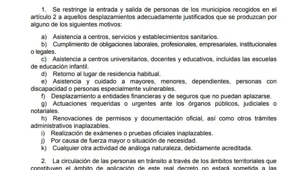 Artículo de 5 del estado de alarma aprobado por el Gobierno