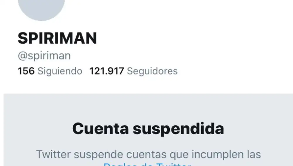 Twitter suspende la cuenta del popular Spiriman