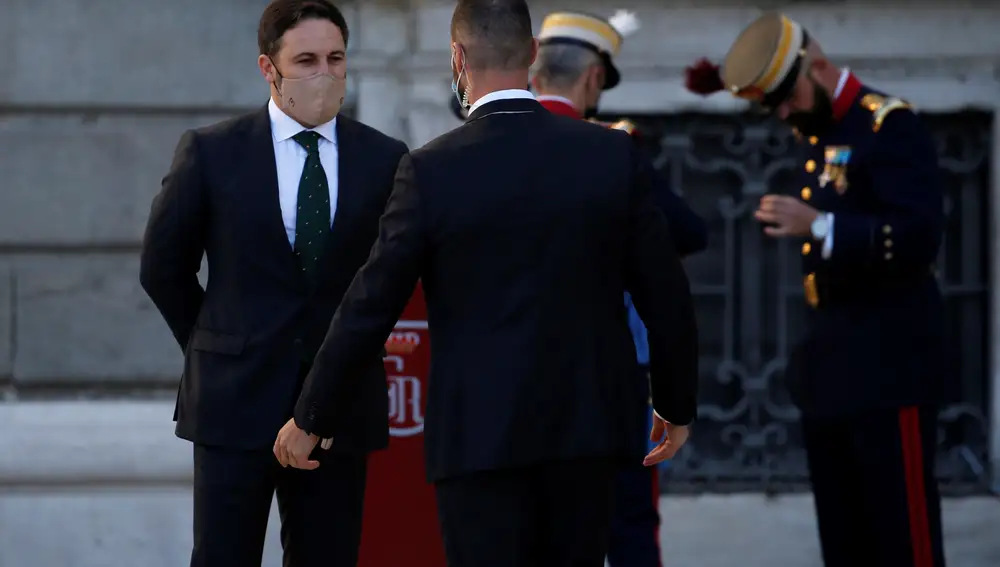 El líder de Vox, Santiago Abascal, durante el acto organizado con motivo del Día de la Fiesta Nacional, en Madrid