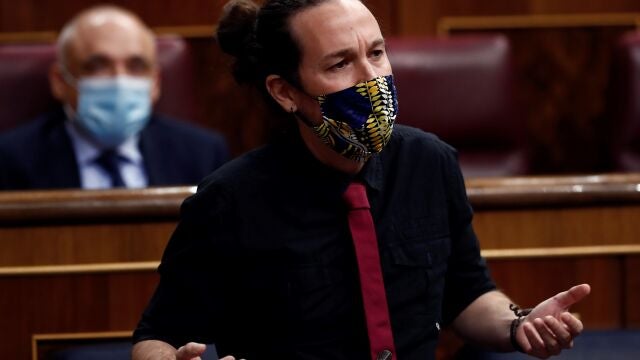 El vicepresidente tercero del Gobierno, Pablo Iglesias, ayer, durante la sesión de control al Ejecutivo en el Congreso