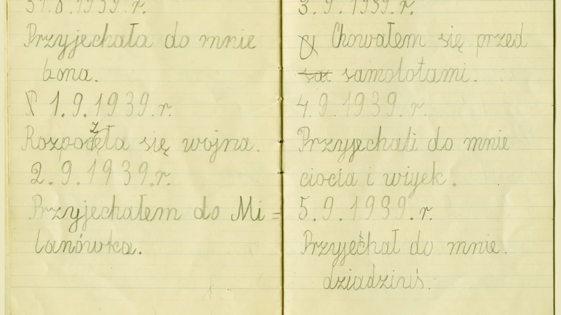 Dos páginas del cuaderno de caligrafía que Michal Skibinski escribió en el verano de 1939