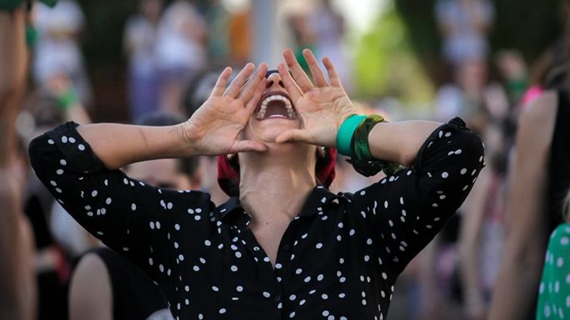 Performance de ”Un violador en tu camino”, del movimiento feminista '' La Tesis '', en Buenos Aires.